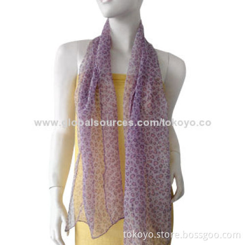 Polyester scarf with leopard screen printing, for children, super thin, size of 160*35cm overlocked